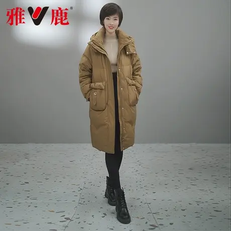 雅鹿2023新款羽绒服小个子中长款连帽保暖宽松外套1422黑色红色图片