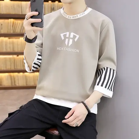 中袖t恤七分袖男春夏季潮牌宽松半袖体恤男士夏天韩版7分短袖上衣图片