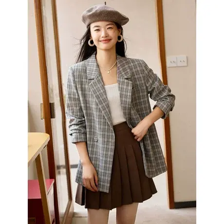 时尚法式复古西装外套2023年秋季新款淑女温柔宽松显瘦上班族上衣图片