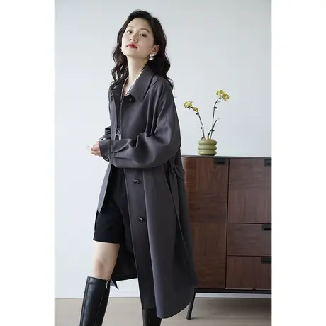 嘉茱莉2023年秋季新款韩系中长款风衣外套女小个子今年流行高级感商品大图