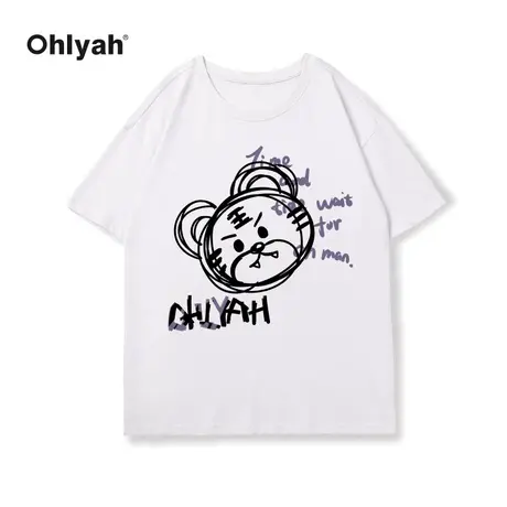 Ohlyah本命虎年纯棉宽松情侣短袖T恤2023春新款圆领男女打底上衣图片
