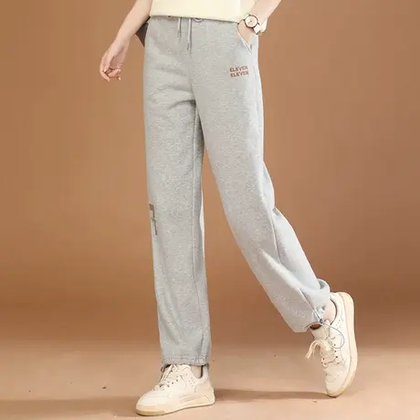 韩潮袭人高腰直筒阔腿运动裤女2023冬季新款加绒灰色休闲卫裤子图片