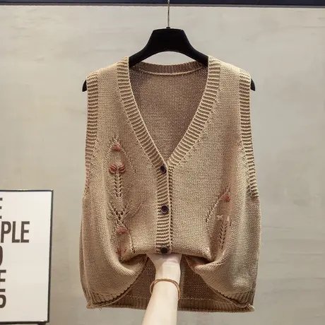 v领针织开衫马甲背心女2023秋装新款宽松外穿马夹镂空毛衣坎肩潮商品大图