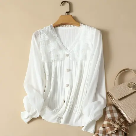 秋装2023年新款雪纺袖冰丝针织假开衫女长袖上衣短款打底衫女洋气商品大图