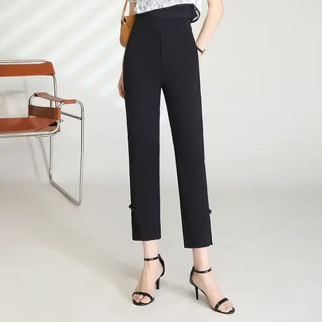 黑色九分直筒裤女夏季2023新款显瘦开叉通勤小个子西装裤休闲裤薄商品大图
