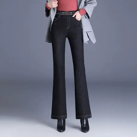 微喇牛仔裤女秋冬2023新款松紧高腰时尚加厚加绒长裤休闲喇叭裤子商品大图