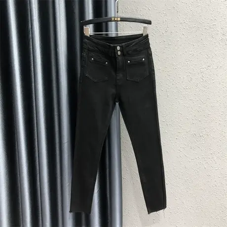 2023年秋季新款黑色紧身裤女时尚网红显瘦打底外穿弹力九分铅笔裤商品大图