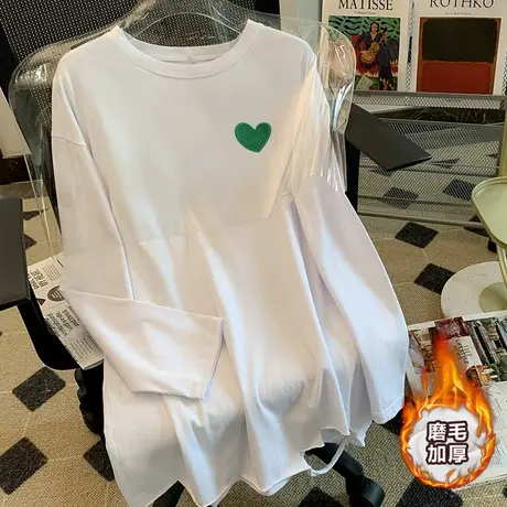 纯棉内搭打底衫韩版中长款上衣潮秋冬2022新款白色宽松长袖t恤女商品大图