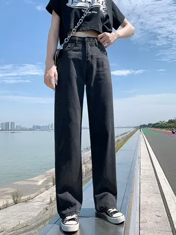 清仓高腰阔腿裤显瘦牛仔裤女春夏秋2023年新款宽松直筒裤子潮图片