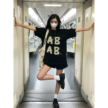 纯棉设计感欧货短袖t恤女夏季2023新款宽松复古港味chic半袖上衣商品大图