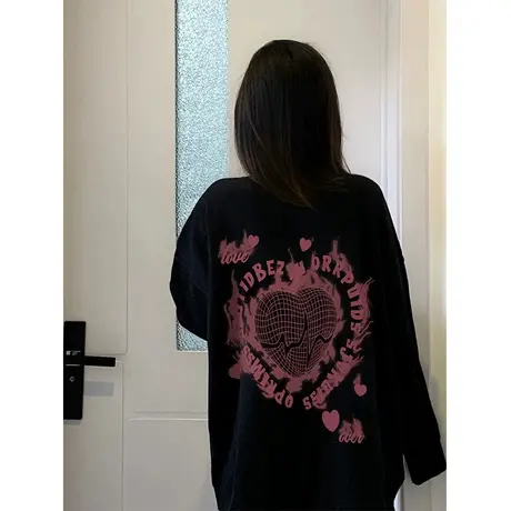 oversize美式复古卫衣女ins潮牌秋冬加绒加厚宽松设计感小众上衣商品大图