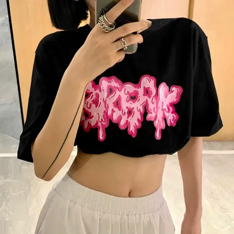 纯棉大码女装黑色T恤女短袖夏季2021新款潮宽松胖mm夏装炸街上衣图片