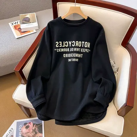 大码高级感小众长袖打底衫oversize秋冬加绒ins百搭白色内搭上衣商品大图