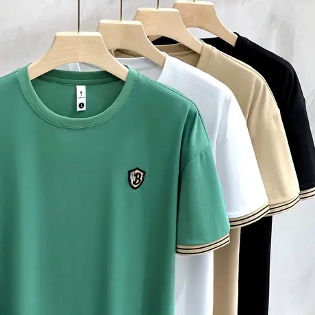 冰丝短袖t恤男士夏季2023新款潮牌圆领半袖衫男装高端体恤上衣服商品大图