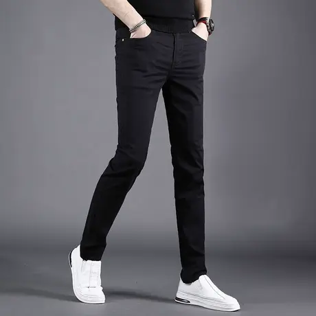 纯黑色加绒牛仔裤男款冬季修身小脚2023新款弹力男士裤子秋冬厚款商品大图