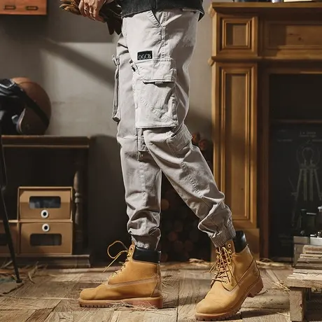 工装裤男冬季新款束脚哈伦裤ins潮牌多口袋男生工装裤束脚休闲裤商品大图