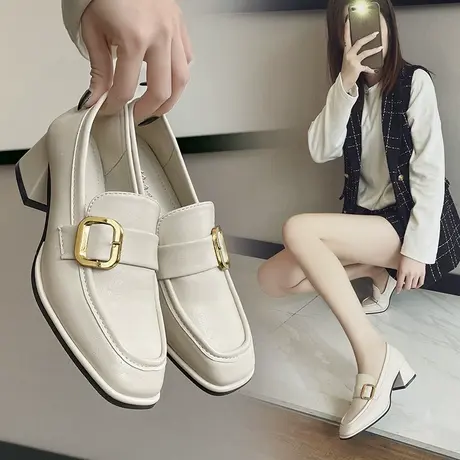 帅气英伦风复古小皮鞋金属扣2023年早春新款低帮鞋单鞋百搭女鞋子商品大图