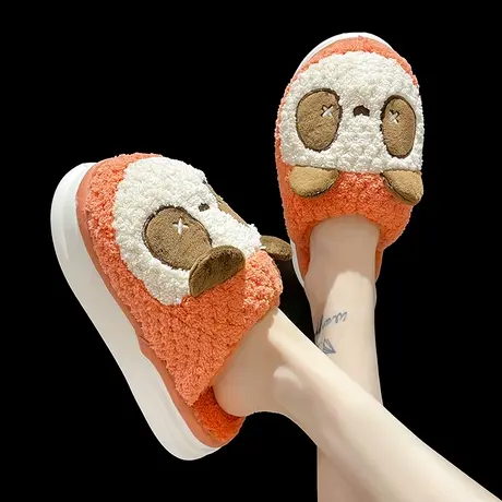 踩屎感棉拖鞋女秋冬季室内居家可爱熊猫毛绒厚底防滑保暖外穿拖鞋图片