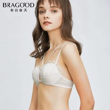 BRAGOOD薄款交叉带纯棉杯里蕾丝甜美少女上托文胸内衣图片