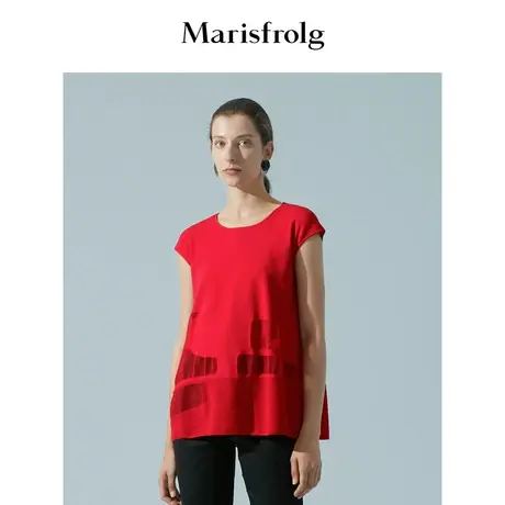 Marisfrolg玛丝菲尔2020夏季新款女装红色镂空薄款时尚毛针织衫图片