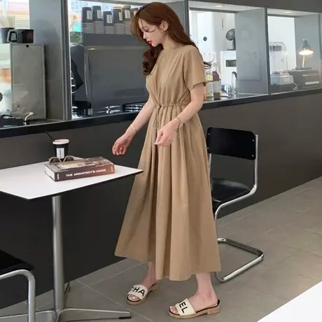 夏装新款短袖杏色连体阔腿裤女韩版宽松大码时尚套装连体衣九分裤商品大图