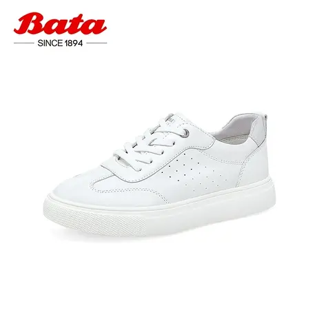 奥莱Bata小白鞋女春季商场新款百搭牛皮厚底通勤运动板鞋YPQK2BM3商品大图