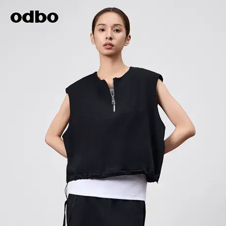 odbo/欧迪比欧时尚气质黑色运动背心女春季新款外搭宽松显瘦马夹商品大图