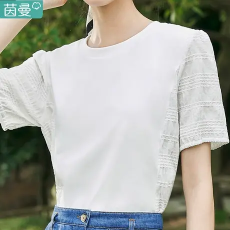 茵曼法式复古短袖T恤女装2023年夏季新款宽松小众设计感圆领上衣商品大图