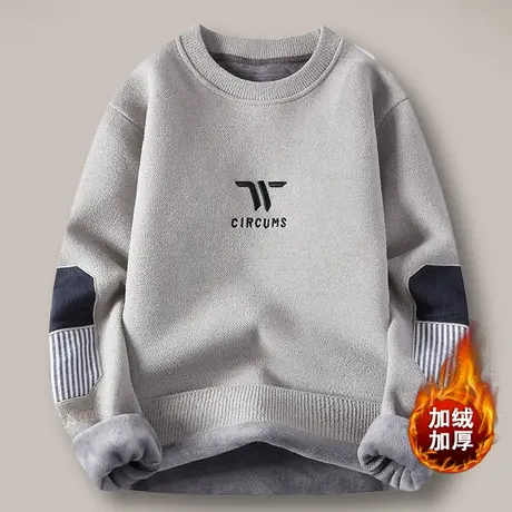 男士毛衣冬季加绒加厚2023新款男生保暖针织上衣圆领宽松羊毛衫潮商品大图