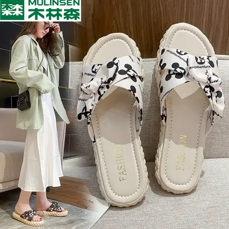 木林森拖鞋女士2024新款软底防滑休闲凉拖爆款外穿网红沙滩一字拖图片