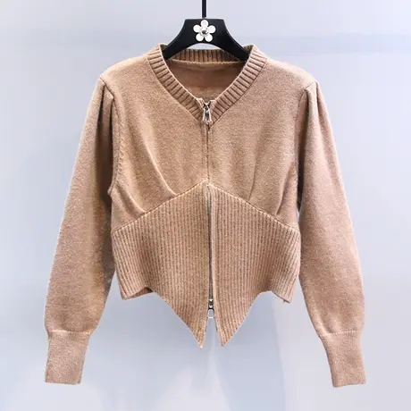 高级感双开拉链毛衣外套女秋冬2023新款设计感别致修身针织开衫商品大图