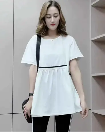 2023夏季新款欧洲站韩版百搭宽松休闲圆领短袖T恤娃娃衫半袖上衣商品大图