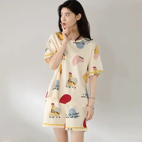 南极人纯棉睡衣女夏季短袖短裤可外穿家居服套装2023年新款夏天薄图片