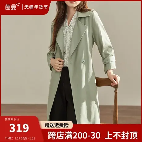 茵曼旗舰店中长款双排扣风衣女2024春季新款通勤气质显瘦外套大衣图片