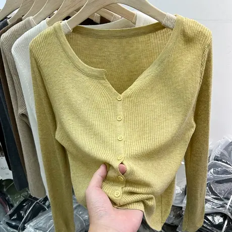 纯色百搭柔软薄款长袖针织衫开衫女2023早秋新款毛衣外套洋气上衣商品大图