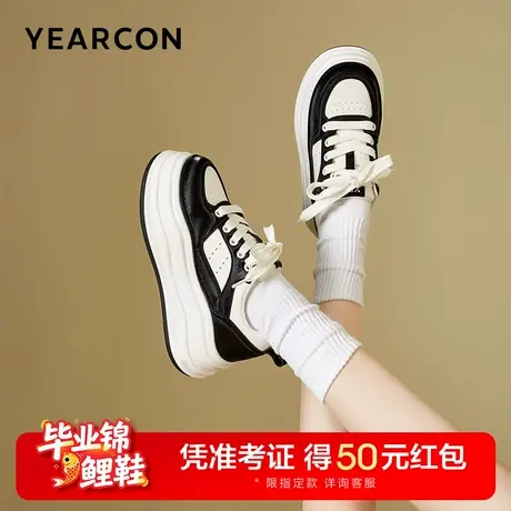 意尔康女鞋2025春季新款休闲女士单鞋松糕厚底板鞋时尚皮鞋英伦风图片