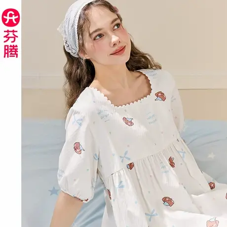 芬腾女士睡衣夏季新款短袖套装可爱布朗熊薄款透气休闲大码家居服图片