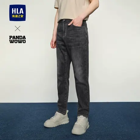 HLA/海澜之家panda wowo熊猫牛仔裤24春夏新款水洗时尚字母裤子男商品大图