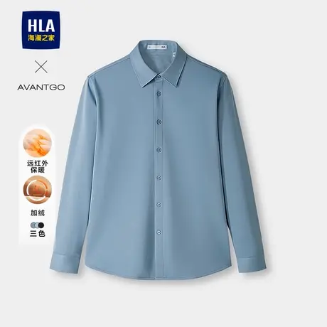 HLA/海澜之家轻商务长袖休闲衬衫24秋冬新内里加绒加厚保暖衬衣男商品大图