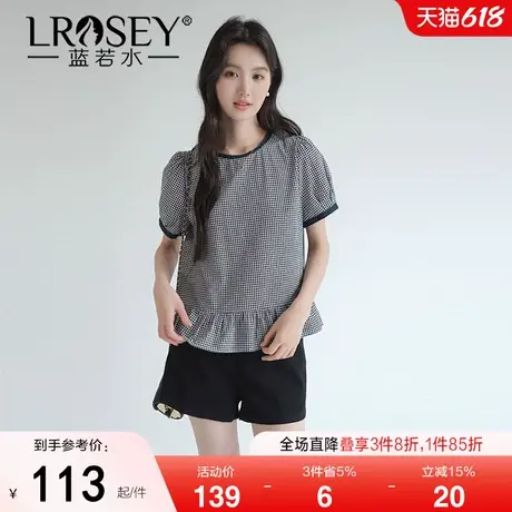 【韩系复古格子全棉小衫】蓝若水大码2025夏新款胖MM洋气显瘦衬衫图片