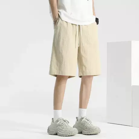 棉麻裤男士亚麻裤夏季纯棉五分裤男款休闲中裤卡其色裤子男生短裤商品大图