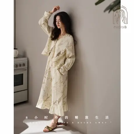妮狄娅睡衣睡裙女春季纯棉纱布吊带裙温柔风两件套春秋家居服套装商品大图