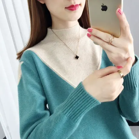 半高领毛衣女内搭2023秋冬新款套头短款洋气宽松针织打底衫外穿潮商品大图