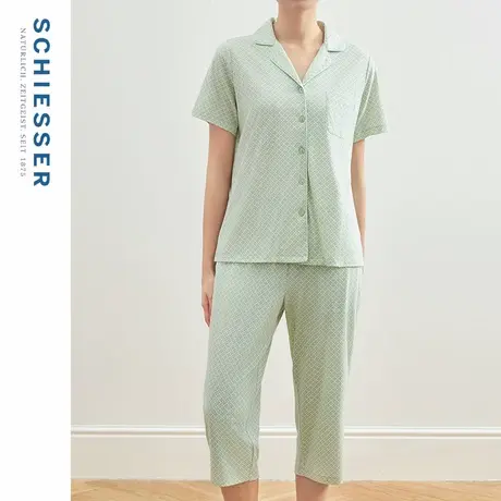 SCHIESSER舒雅女士棉莫代尔柔软亲肤透气印花翻领睡衣家居服套装图片