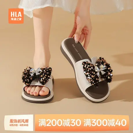 HLA/海澜之家蝴蝶结亮片一字拖女2025新款仙女风时尚沙滩休闲拖鞋商品大图