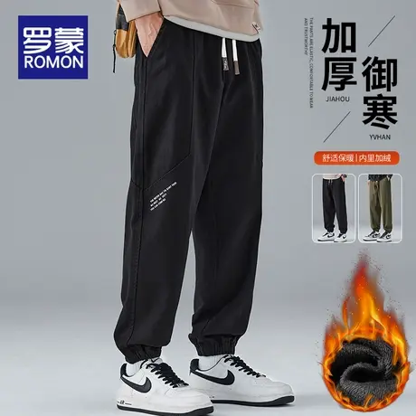 罗蒙秋冬季美式加绒工装裤子男款2025新款加厚宽松纯棉束脚休闲裤商品大图