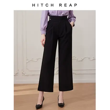 希区瑞普范有鱼高腰长裤法式小众百搭气质结构宽松职业黑色OL西裤商品大图