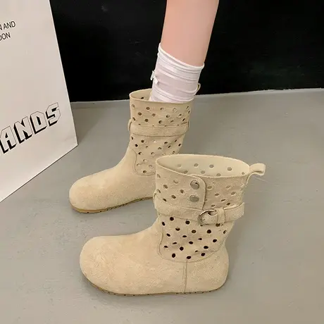 时尚百搭短筒靴女2025年新款秋季百搭绒面平底靴子配裙子气质短靴商品大图