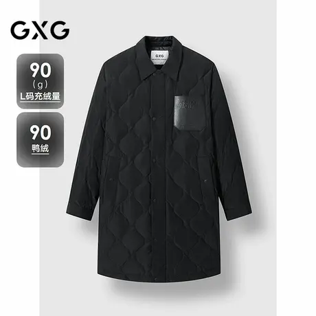GXG男装 菱形格绗缝翻领中长款羽绒外套通勤保暖 24冬季新品商品大图