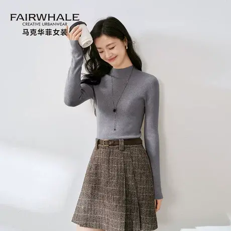 马克华菲半高领混纺羊毛衫女2025新款秋冬内搭纯色显瘦修身针织衫图片